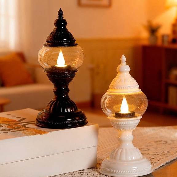 Electronic Candle Ambient Light | Mini Oil Lamp Flicker Night Light – Battery Operated Desk Lamp Black/White | Flame Simulation, Soft Glow for Holiday, Home, Bedroom Décor | Vintage Style 6.5x2.95in