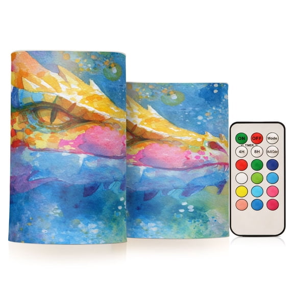 Electronic Candle Light Combination 3x5In, 3x4In Flameless Candle Plastic Festive Decoration Party Christmas Decoration Beautiful Watercolor Dragon