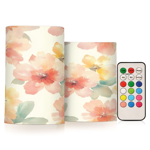 Electronic Candle Light Combination 3x5In, 3x4In Flameless Candle Plastic Festive Decoration Party Christmas Decoration Blooming Pink Flowers