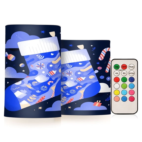 Electronic Candle Light Combination 3x5In, 3x4In Flameless Candle Plastic Festive Decoration Party Christmas Decoration Blue Christmas Stocking