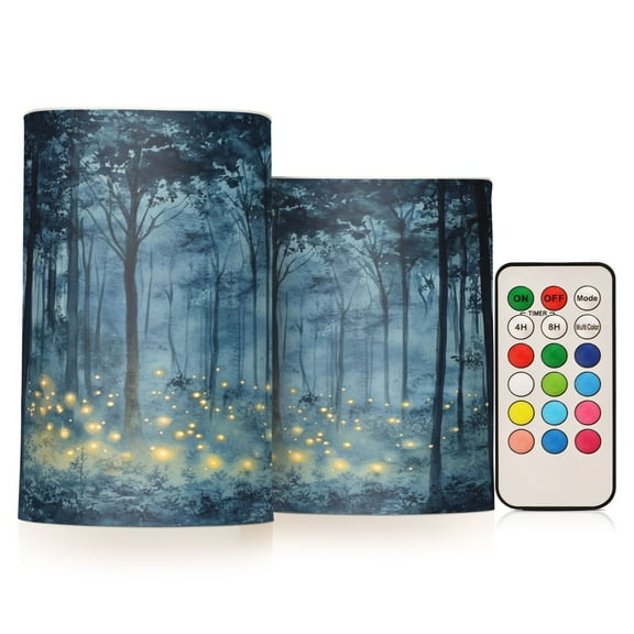 Electronic Candle Light Combination 3x5In, 3x4In Flameless Candle Plastic Festive Decoration Party Christmas Decoration Blue Firefly Forest