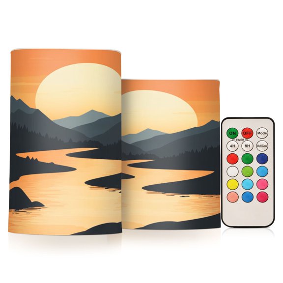 Electronic Candle Light Combination 3x5In, 3x4In Flameless Candle Plastic Festive Decoration Party Christmas Decoration Cartoon River Sunset
