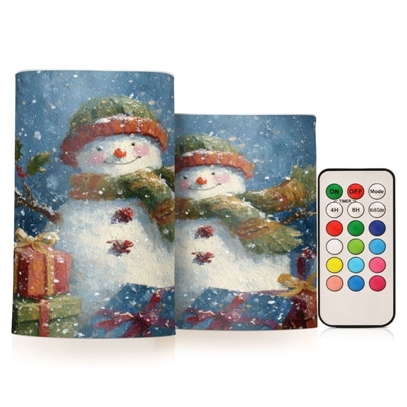 Electronic Candle Light Combination 3x5In, 3x4In Flameless Candle Plastic Festive Decoration Party Christmas Decoration Christmas Snowman Cute