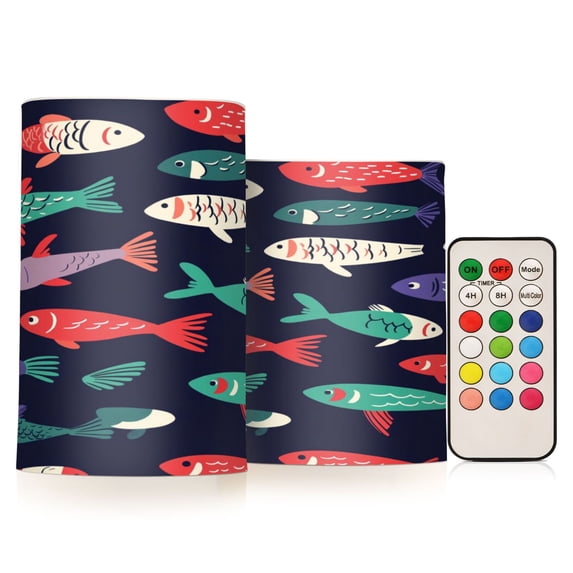 Electronic Candle Light Combination 3x5In, 3x4In Flameless Candle Plastic Festive Decoration Party Christmas Decoration Color Fish Pattern