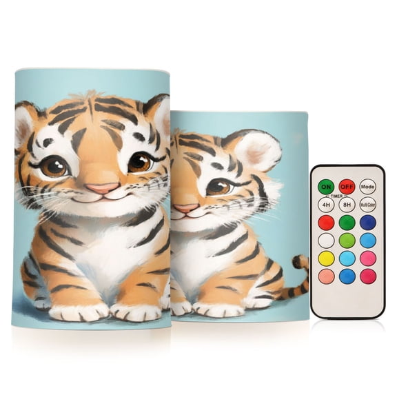 Electronic Candle Light Combination 3x5In, 3x4In Flameless Candle Plastic Festive Decoration Party Christmas Decoration Cute Smiling Cartoon Tiger