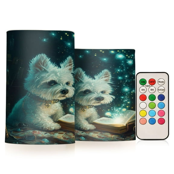 Electronic Candle Light Combination 3x5In, 3x4In Flameless Candle Plastic Festive Decoration Party Christmas Decoration Green Magic Dog