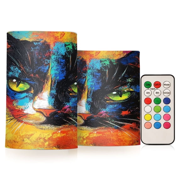 Electronic Candle Light Combination 3x5In, 3x4In Flameless Candle Plastic Festive Decoration Party Christmas Decoration Green-eyed Cat