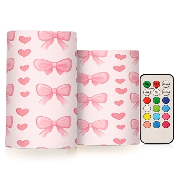 Electronic Candle Light Combination 3x5In, 3x4In Flameless Candle Plastic Festive Decoration Party Christmas Decoration Pink Bow