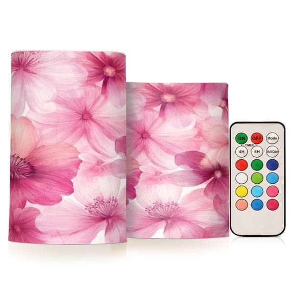 Electronic Candle Light Combination 3x5In, 3x4In Flameless Candle Plastic Festive Decoration Party Christmas Decoration Pink Flowers