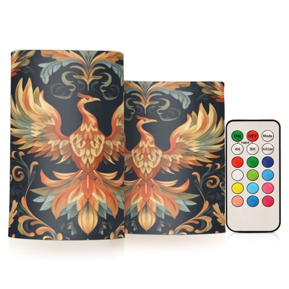 Electronic Candle Light Combination 3x5In, 3x4In Flameless Candle Plastic Festive Decoration Party Christmas Decoration Pretty Phoenix Pattern