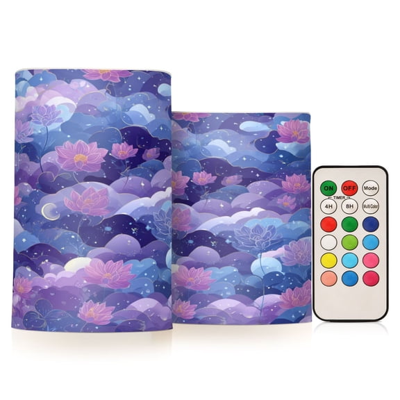 Electronic Candle Light Combination 3x5In, 3x4In Flameless Candle Plastic Festive Decoration Party Christmas Decoration Purple Lotus Flowers