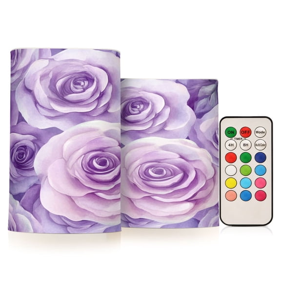 Electronic Candle Light Combination 3x5In, 3x4In Flameless Candle Plastic Festive Decoration Party Christmas Decoration Purple Roses