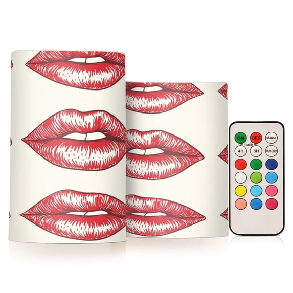 Electronic Candle Light Combination 3x5In, 3x4In Flameless Candle Plastic Festive Decoration Party Christmas Decoration Red Lips