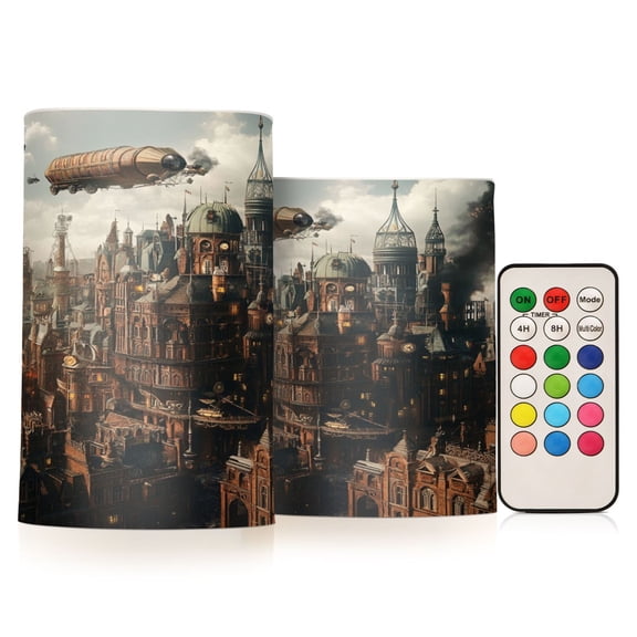 Electronic Candle Light Combination 3x5In, 3x4In Flameless Candle Plastic Festive Decoration Party Christmas Decoration Steampunk Airship
