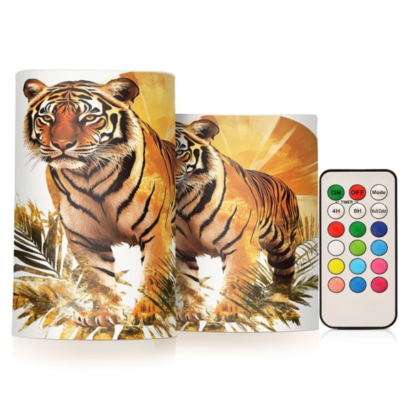 Electronic Candle Light Combination 3x5In, 3x4In Flameless Candle Plastic Festive Decoration Party Christmas Decoration Super Beautiful Tiger