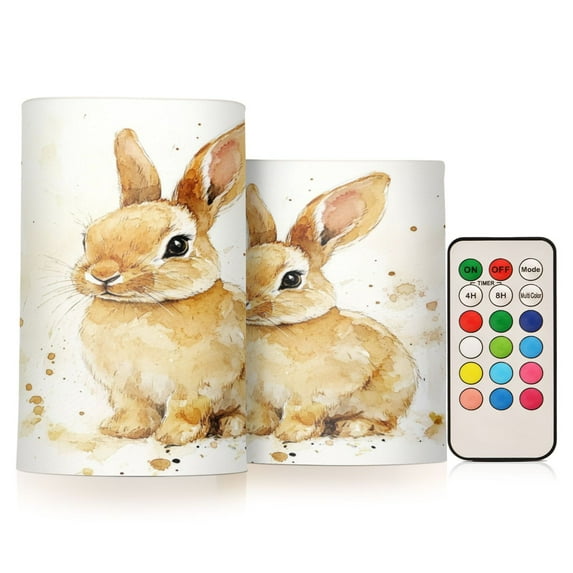 Electronic Candle Light Combination 3x5In, 3x4In Flameless Candle Plastic Festive Decoration Party Christmas Decoration Watercolor Cartoon Rabbit