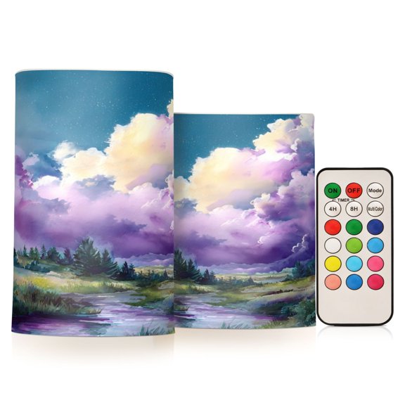 Electronic Candle Light Combination 3x5In, 3x4In Flameless Candle Plastic Festive Decoration Party Christmas Decoration Watercolor Cloud