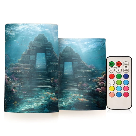Electronic Candles Light Combination 3x5In, 3x4In Flameless Candles Plastic Festive Decoration Party Christmas Decoration Ancient Temple Ice Castle