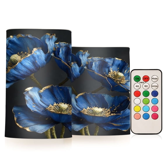 Electronic Candles Light Combination 3x5In, 3x4In Flameless Candles Plastic Festive Decoration Party Christmas Decoration Blue Beautiful Flowers