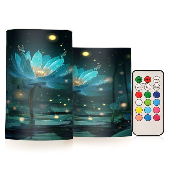 Electronic Candles Light Combination 3x5In, 3x4In Flameless Candles Plastic Festive Decoration Party Christmas Decoration Blue Lotus Fireflies