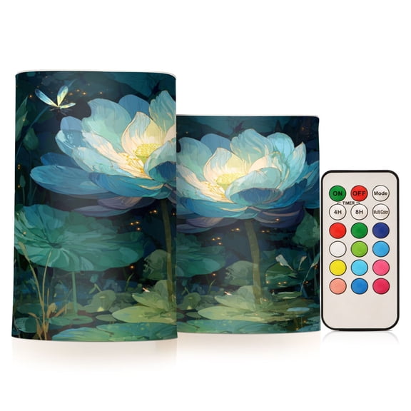 Electronic Candles Light Combination 3x5In, 3x4In Flameless Candles Plastic Festive Decoration Party Christmas Decoration Blue Lotus Flower Float