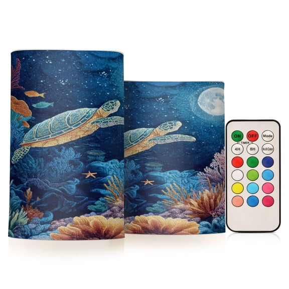 Electronic Candles Light Combination 3x5In, 3x4In Flameless Candles Plastic Festive Decoration Party Christmas Decoration Blue Sea Coral Jellyfish