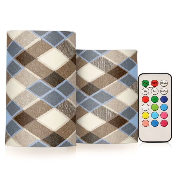 Electronic Candles Light Combination 3x5In, 3x4In Flameless Candles Plastic Festive Decoration Party Christmas Decoration Classic Earthy Argyle Pattern
