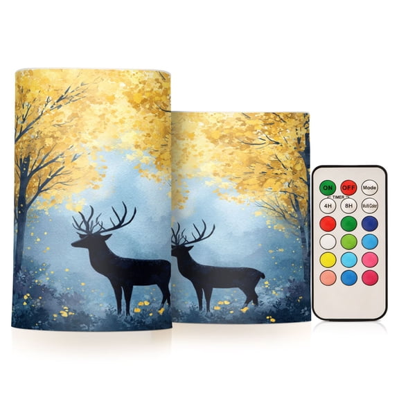 Electronic Candles Light Combination 3x5In, 3x4In Flameless Candles Plastic Festive Decoration Party Christmas Decoration Deer in The Forest