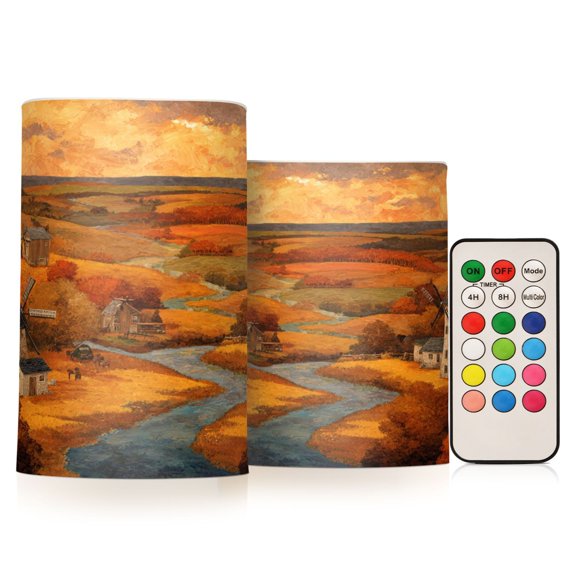 Electronic Candles Light Combination 3x5In, 3x4In Flameless Candles Plastic Festive Decoration Party Christmas Decoration Golden Windmill