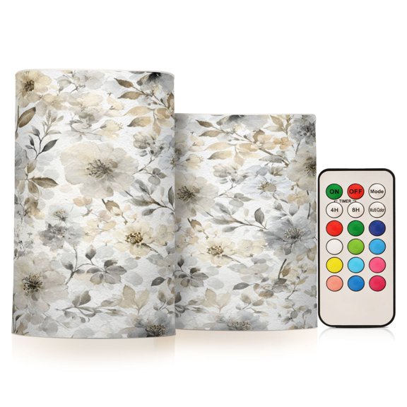 Electronic Candles Light Combination 3x5In, 3x4In Flameless Candles Plastic Festive Decoration Party Christmas Decoration Muted Gray Flowers Bouquet