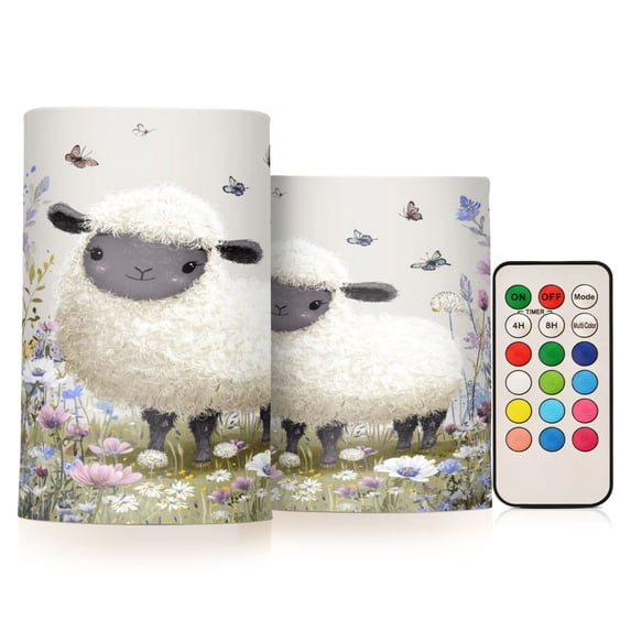 Electronic Candles Light Combination 3x5In, 3x4In Flameless Candles Plastic Festive Decoration Party Christmas Decoration Sheep Amidst Floral Garden