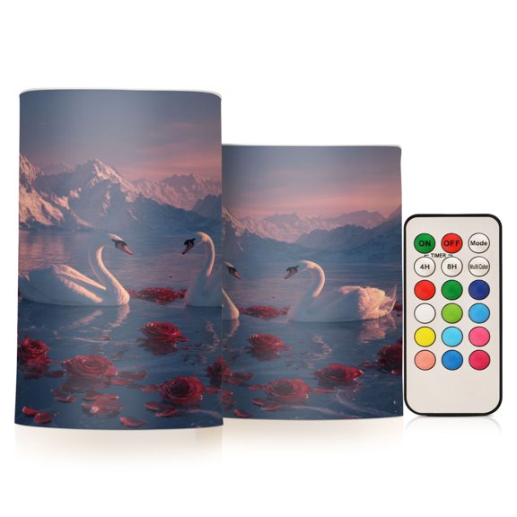 Electronic Candles Light Combination 3x5In, 3x4In Flameless Candles Plastic Festive Decoration Party Christmas Decoration Two White Swans