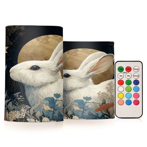Electronic Candles Light Combination 3x5In, 3x4In Flameless Candles Plastic Festive Decoration Party Christmas Decoration White Rabbit under Moonlight