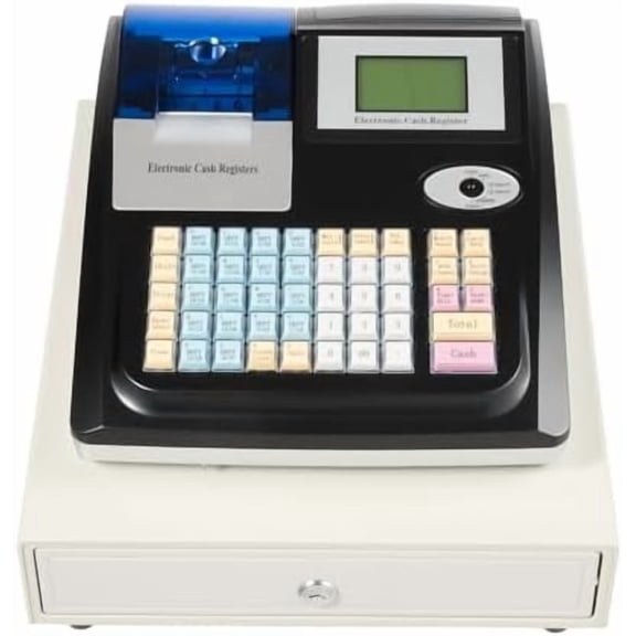 Electronic Cash Register 48 Keys Tabletop Cash Register w/Thermal Print Head and Cash Detection Light 8-Digit LED Display Cash Register for Small Businesses, Supermarket, Shopping Mall$$Office