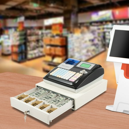 Electronic Cash Register with 48 Keys, UV Bill Detection, Emergency Switch, Dual Screens, Thermal Printer, and USB Interface for Retail and Small Businesses
