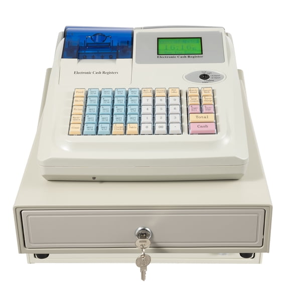 Electronic Cash Register, Cash Register for Small Businesses, 48 Keys Cash Register LED Screen Multifunction Digital Cash Tray with Thermal Printer for Supermarket, Restaurant & Store