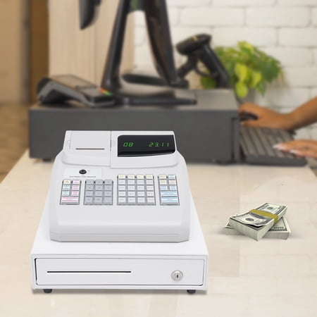 TFCFL Electronic POS System Cash Register 47 Keys LED Display For Retail w/ Drawer Box