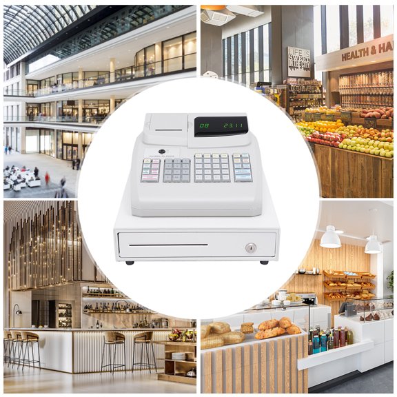 Electronic Cash Register Drawer with LED Display, 47 Keys, Thermal Printer & Lock POS System for Retail & Restaurant, 16 Departments, RS232 & PS2 Ports
