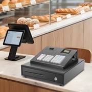 Electronic Cash Register for Small Business, 39 Key Retail POS System with 4 Bill 4 Coin Slots, Thermal Receipt Printer, LCD/LED Dual Display, 32 Departments for Supermarket Cafe Bakery Shop
