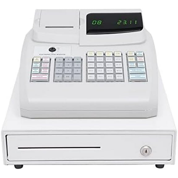 Electronic Cash Register Small Business Cash Management System with Cash Drawer, Operator & Consumption Display, Receipt Printer,47 Raised Keyboards,16 Dept, 8 Clerk, for Small Business$$Office