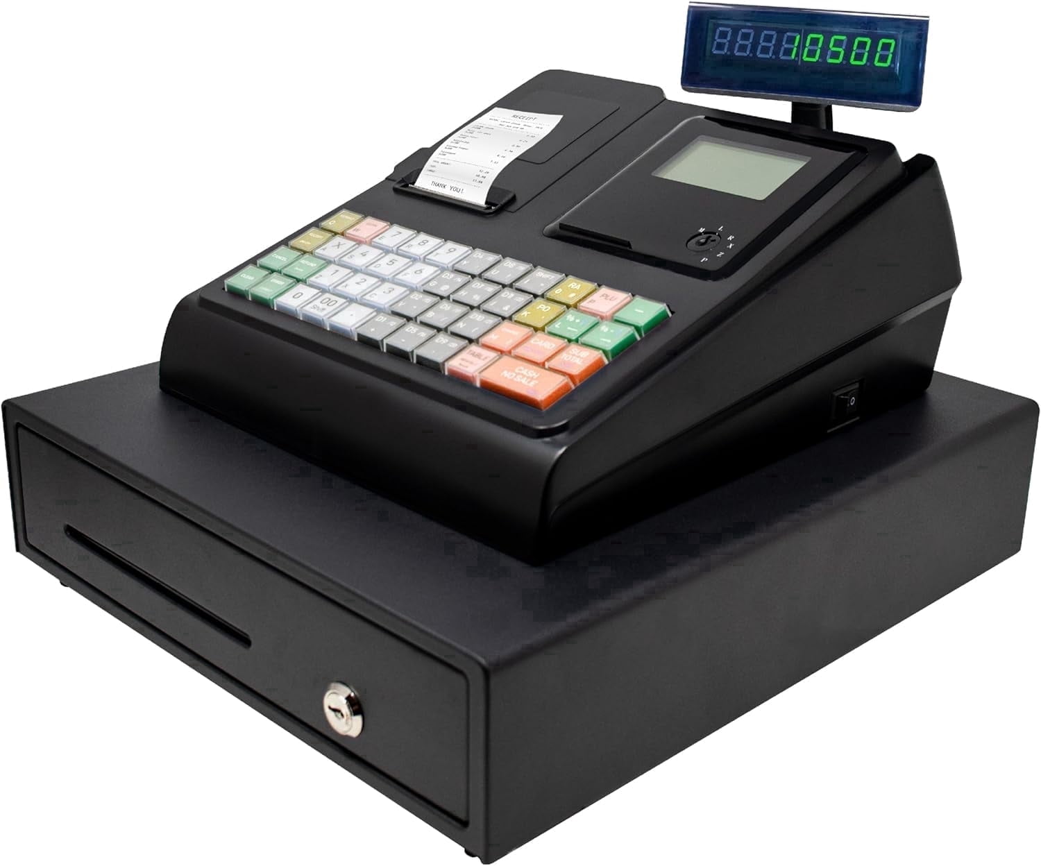 Electronic Cash Register with Thermal Receipt Printer, Steel Cash & Coin Drawer, 50 Departments, 50 Clerks, 4700 PLUs, Black