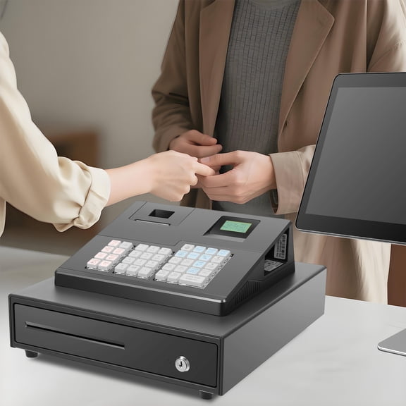 Electronic Cash Register with Printer, 39-Key POS System for Small Business with Cash Drawer, Supports X/Z Reports & Multiple Payments