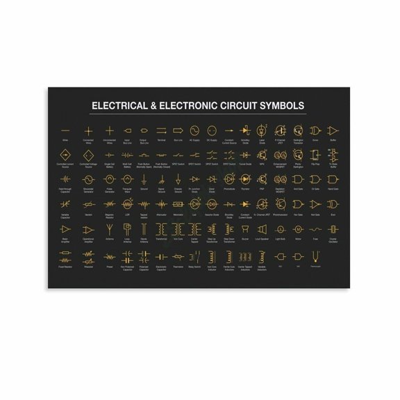 Electronic Circuit Symbols Chart Poster Electrical Engineering Lab Decor (2) Canvas Painting Wall Art