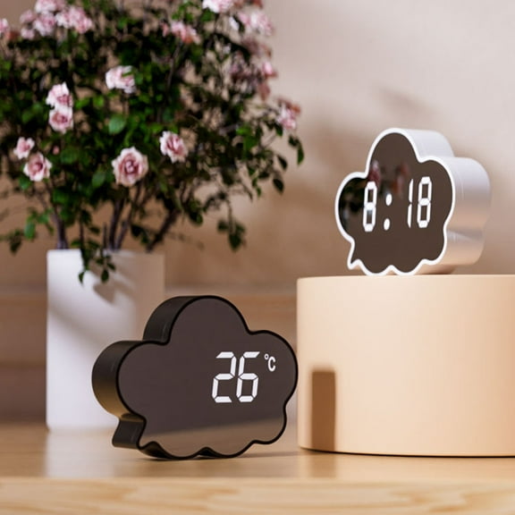 Electronic Clock – LED Digital Clock | Large Display, Voice-Activated, Date Temp Display | Cloud Shape | White | Plastic | Modern Student Room Décor | 13x3x10cm