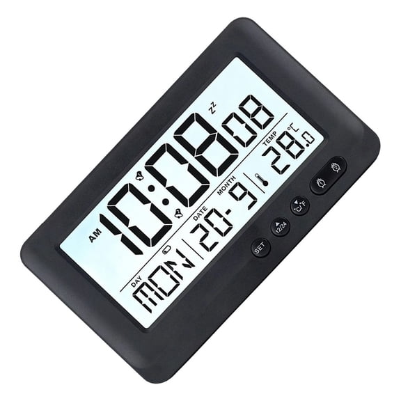 Electronic Clock with LCD Display Date Week Temp 12/24 Hour Dual Alarm