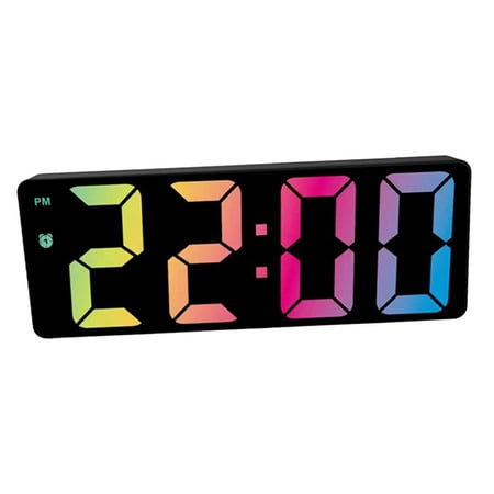 Electronic Colorful Clock, Large LED Display with Snooze, Battery, Calendar, Dimmer Plug for Desktop Senior, Heavy, Home, StyleC
