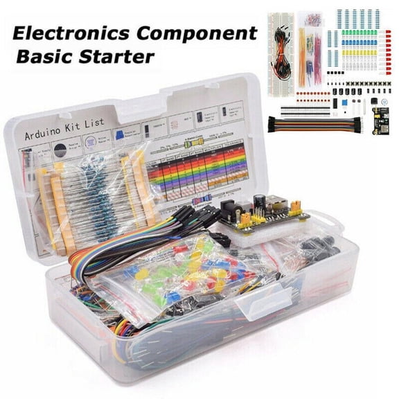 Electronic Component Starter Kit with 830 Tie-points Breadboard, 65 Jumper Wires, LEDs, Transistors, Buzzer, Power Supply Module, and More for DIY Projects