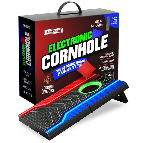 FLINGSPORT Electronic Cornhole Beanbag Toss Set with Remote and Cancellation Scoring, 1 Set