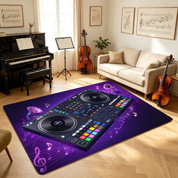 Electronic DJ Console Music Staff Note Floor Mat, Bedroom Living Room Dining Fashion Mat, Housewarming Holiday Gift for Music Admirers