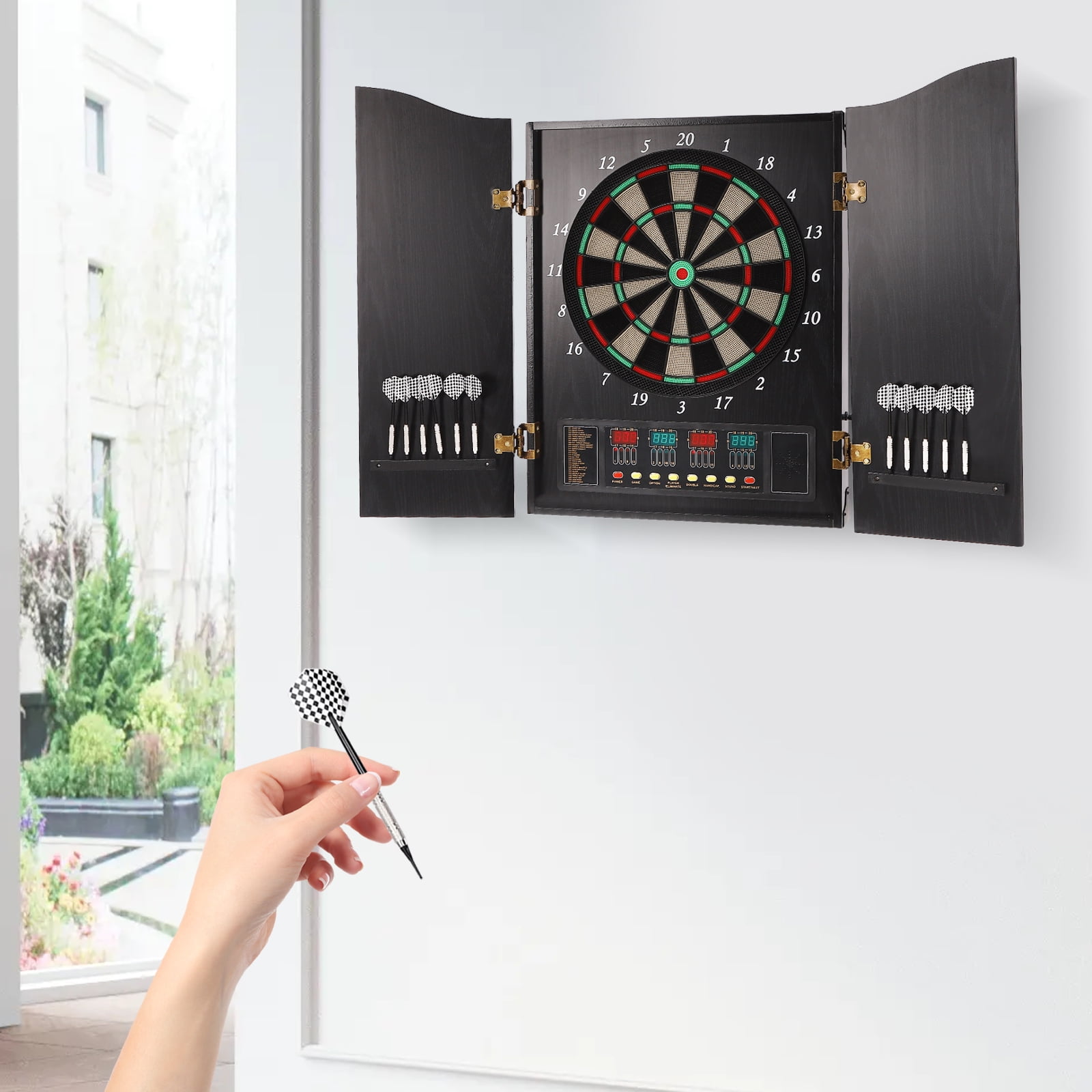 Electronic Dart Machine, Decorative Dartboard Cabinet Set, Dartboard Cabinet